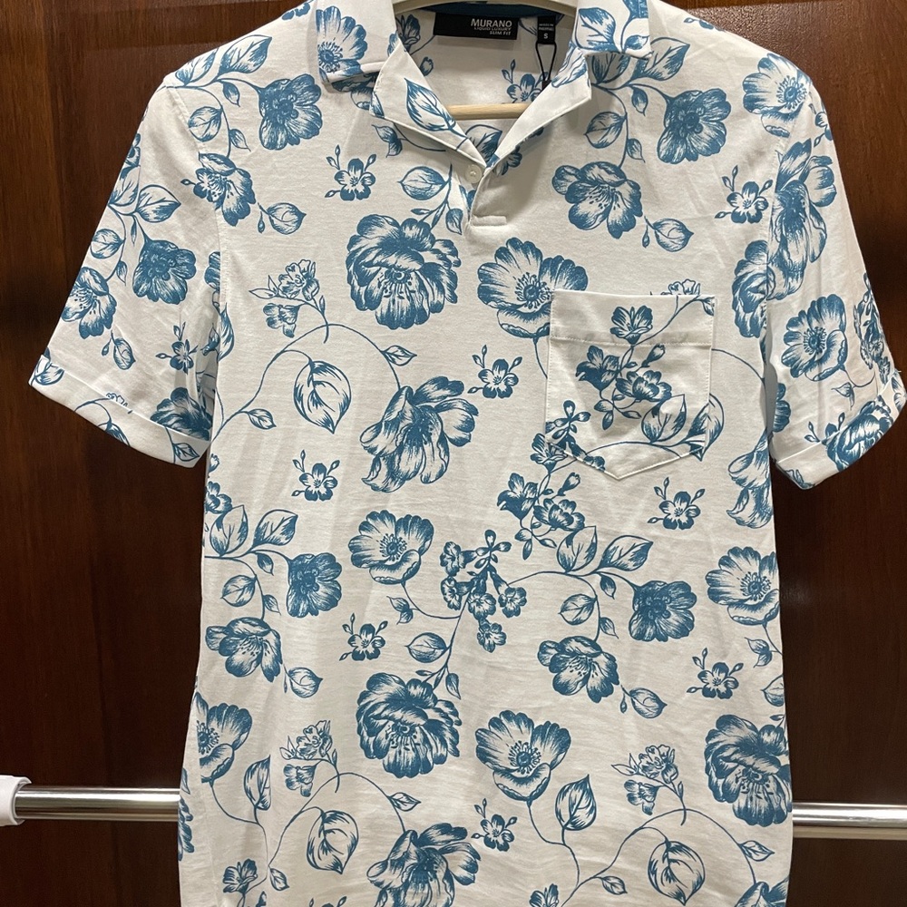Murano Blue and White Polo Shirt Lightweight Casual
